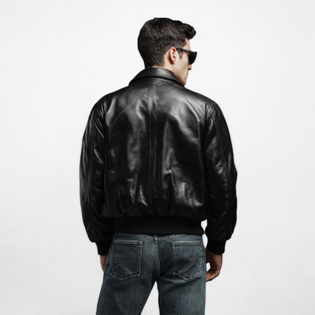 A2 Black Leather Bomber Jacket - Classic Aviator Flight Jacket