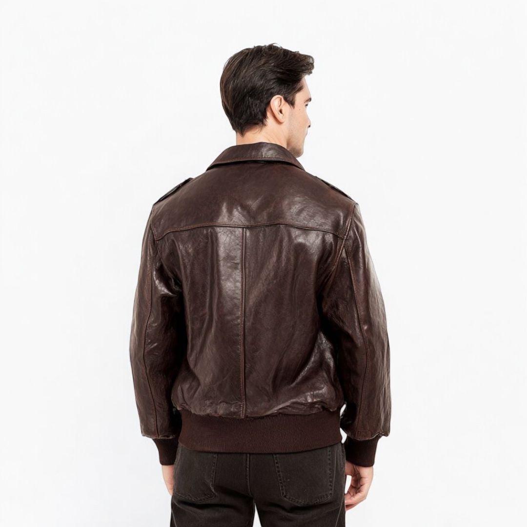 Vintage Brown Leather Bomber Jacket - Classic Aviator Flight Jacket