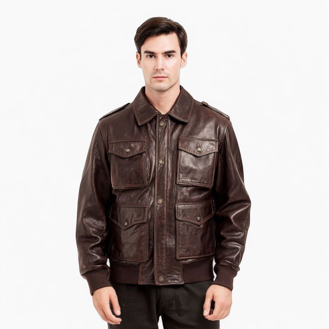 Vintage Brown Leather Bomber Jacket - Classic Aviator Flight Jacket