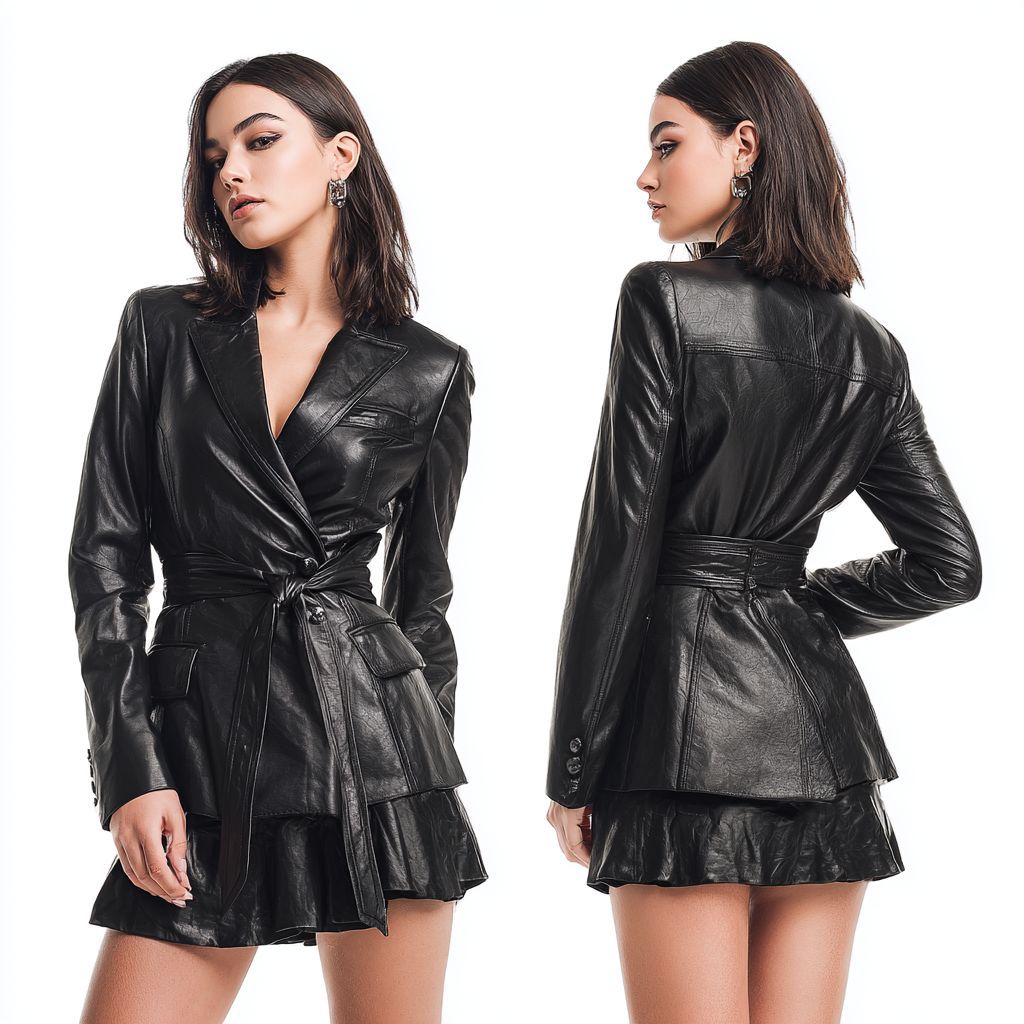 Black Leather Coat - Genuine Real Leather Belted Jacket