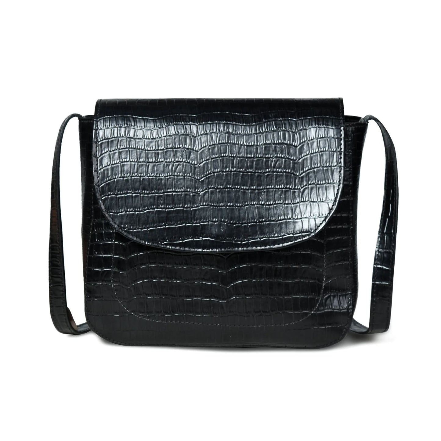 Black Croc Buffalo Leather Bag