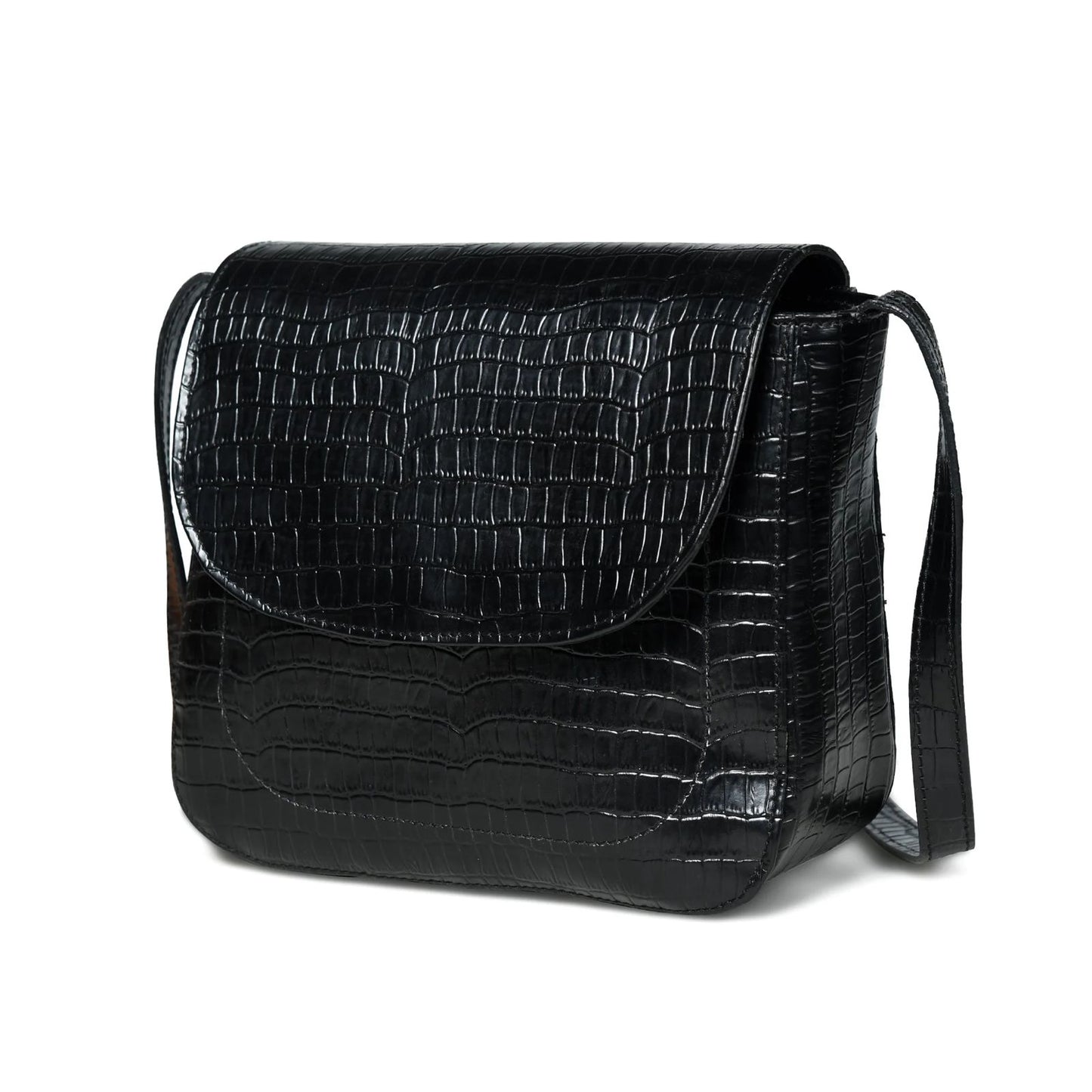 Black Croc Buffalo Leather Bag